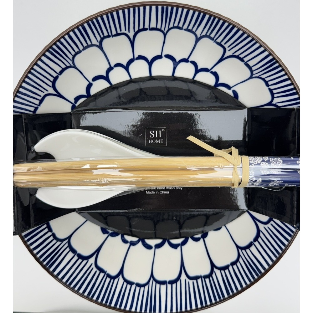 SIGNATURE HOUSEWARES Set of 2 Noodle Bowls with Chopsticks & Spoons 2 x 43 oz